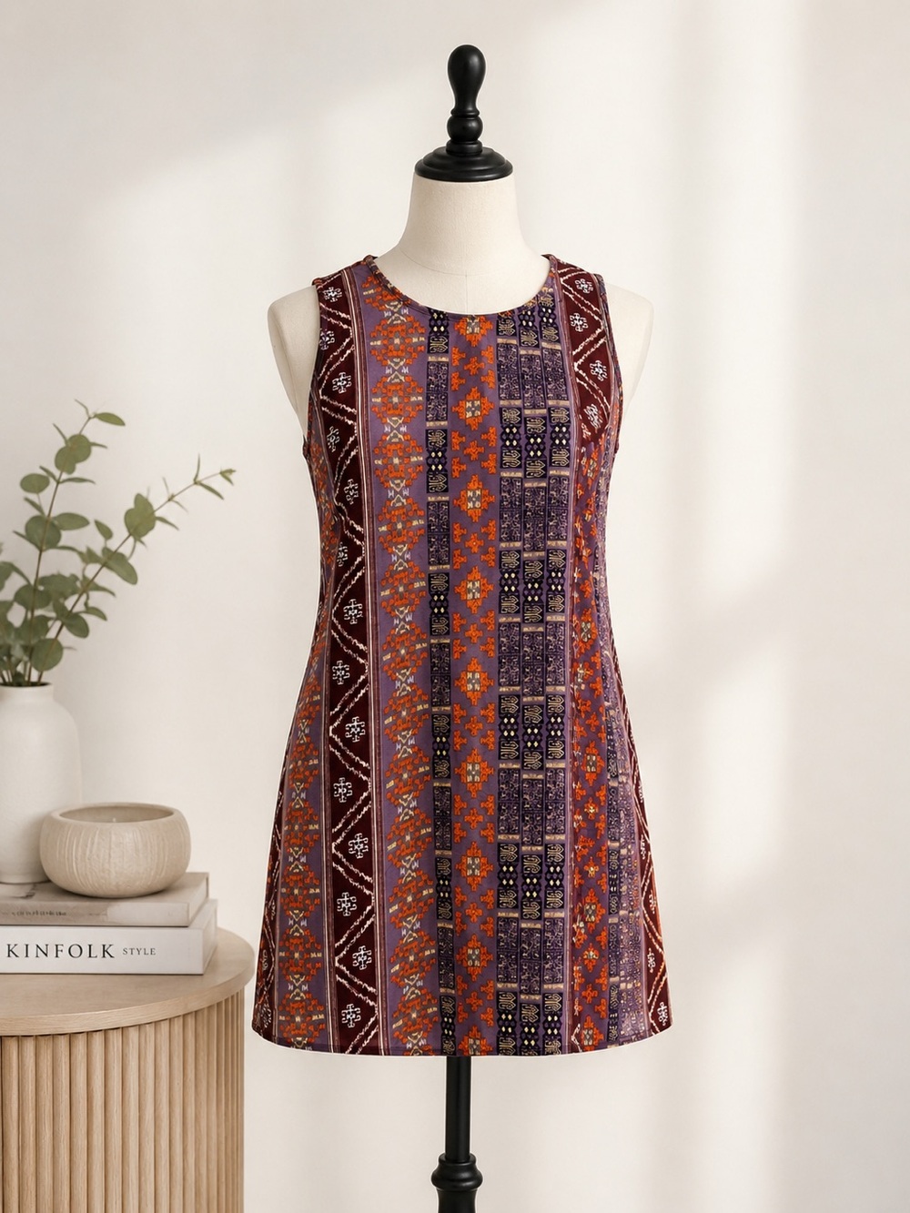 Peppermint Sleeveless Mini Dress in Maroon and Purple